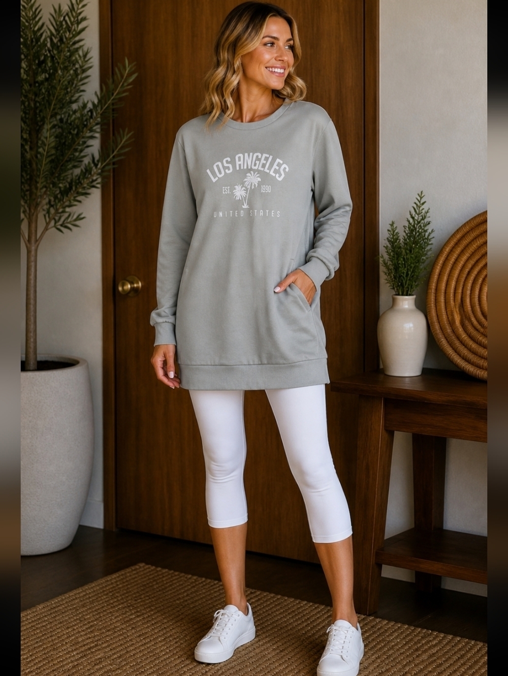 Forever 21 Light Gray Graphic Crewneck Sweatshirt Dress Or Tunic